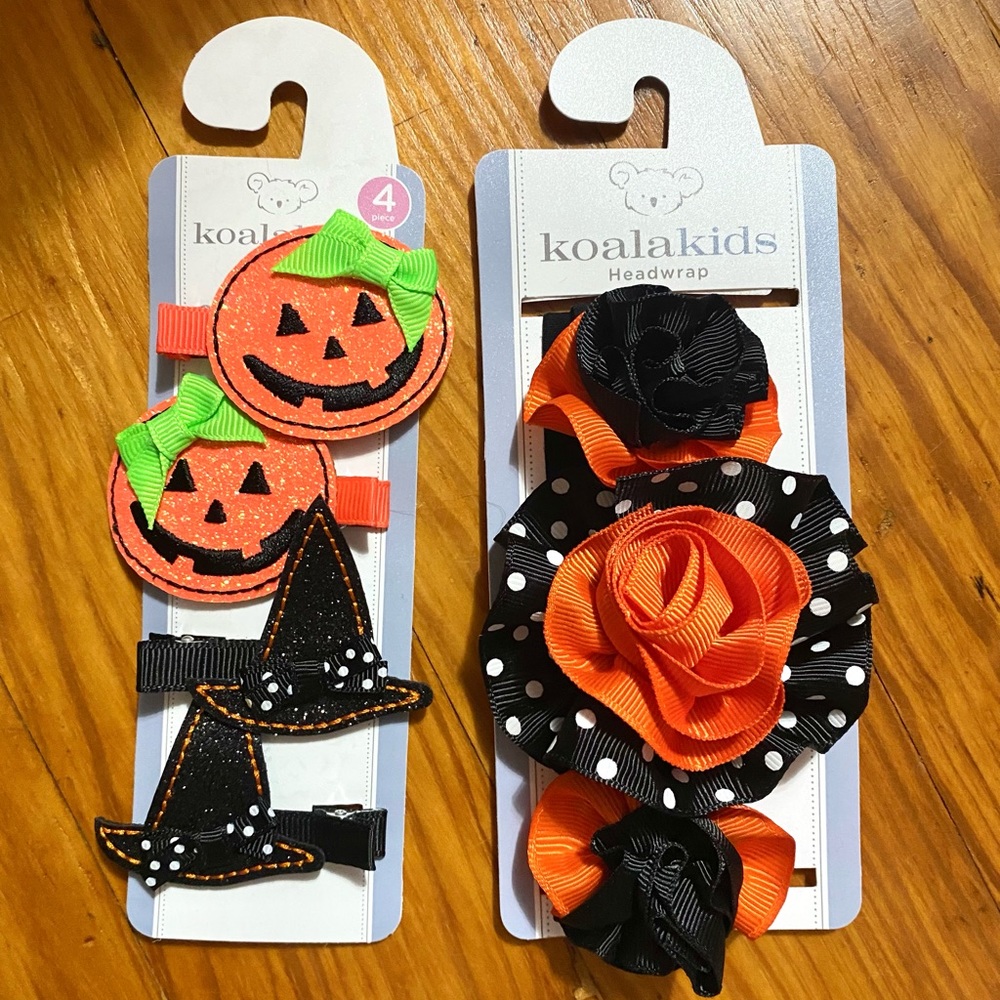Girls Halloween head wrap And Clips Bundle NWT